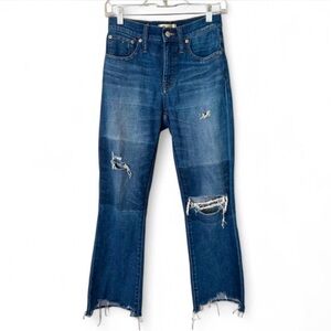 Sz 25 Madewell Cali Boot Denim Distressed Mid-Rise Cropped Jeans